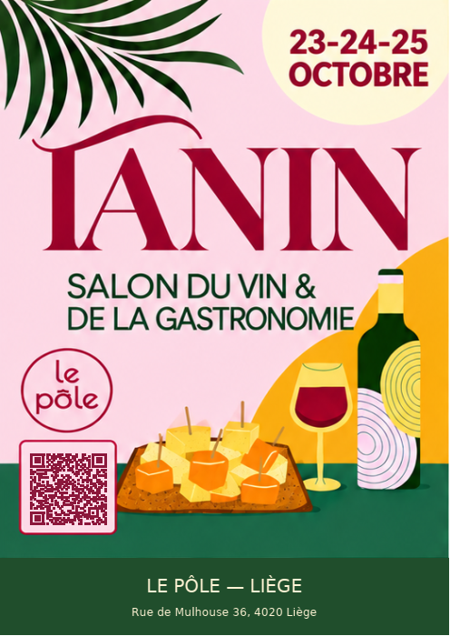 Affiche du salon TANIN, salon du vin et de la gastronomie, 23, 24 et 25 octobre au Pôle à Liège